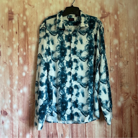 Devil’s Advocate Blue Tie Dye Print Button Front Shirt - Picture 1 of 9